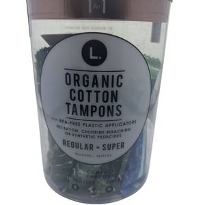 L Organic Cotton Compact Tampons Regular/Super BPA-Free Plastic Applicator 15 Ct